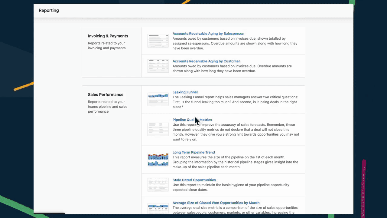 Pipeline quality metrics in Premium Reports